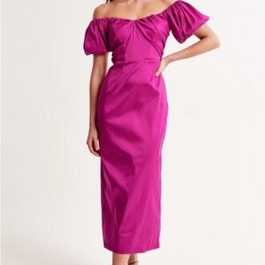 Abercrombie & Fitch Off-Shoulder Magenta Midi Dress